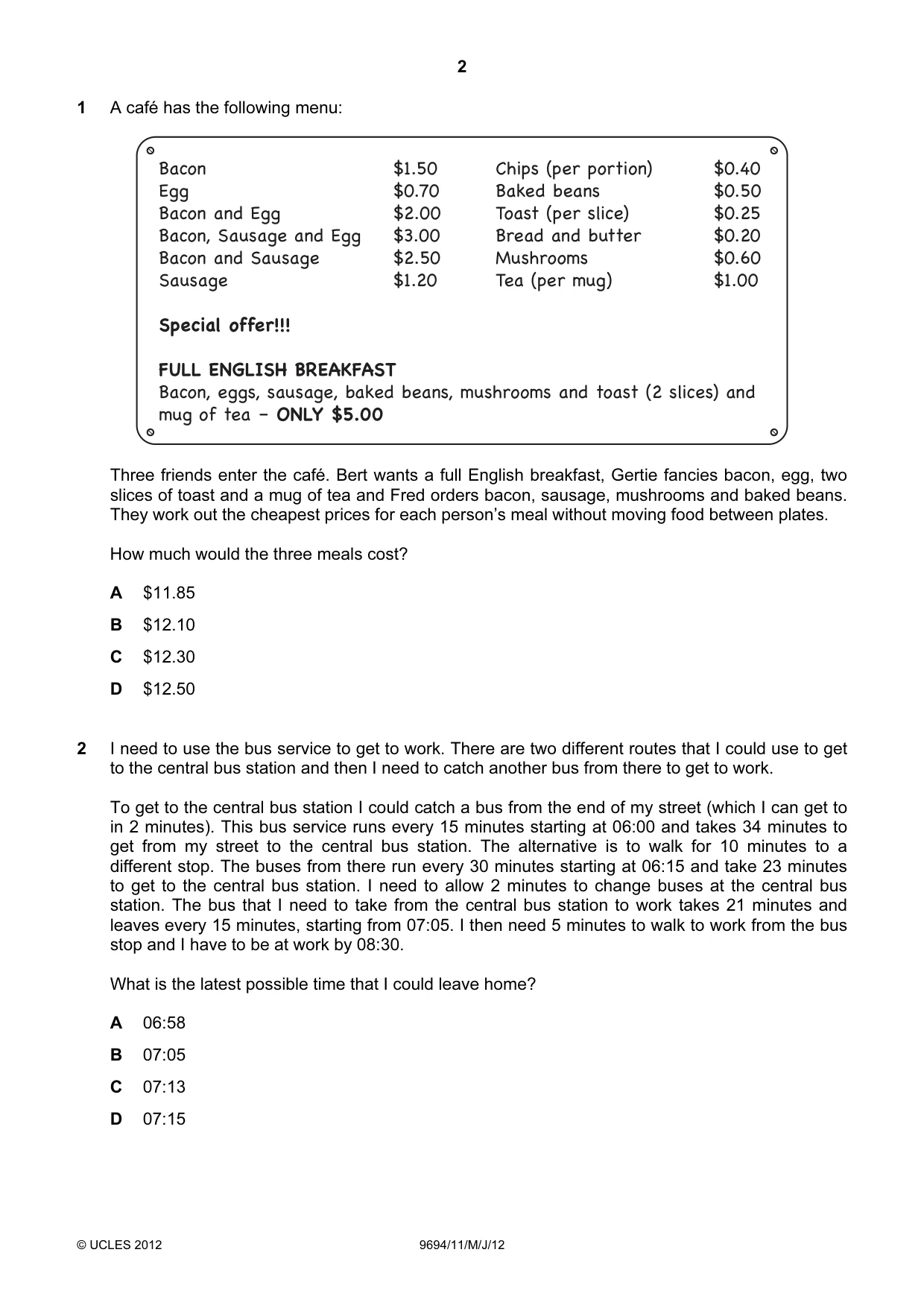 Cambridge A Level Thinking Skills 9694 2012 May/June Paper 1 · Variant 1 question paper, page 2 of 20