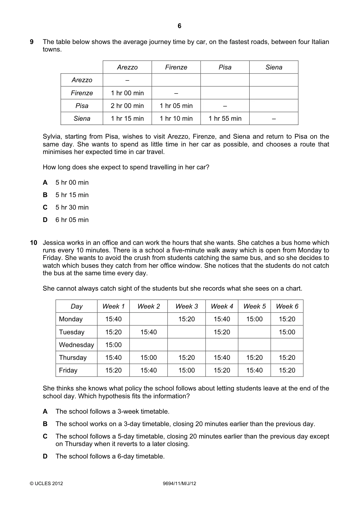 Cambridge A Level Thinking Skills 9694 2012 May/June Paper 1 · Variant 1 question paper, page 6 of 20