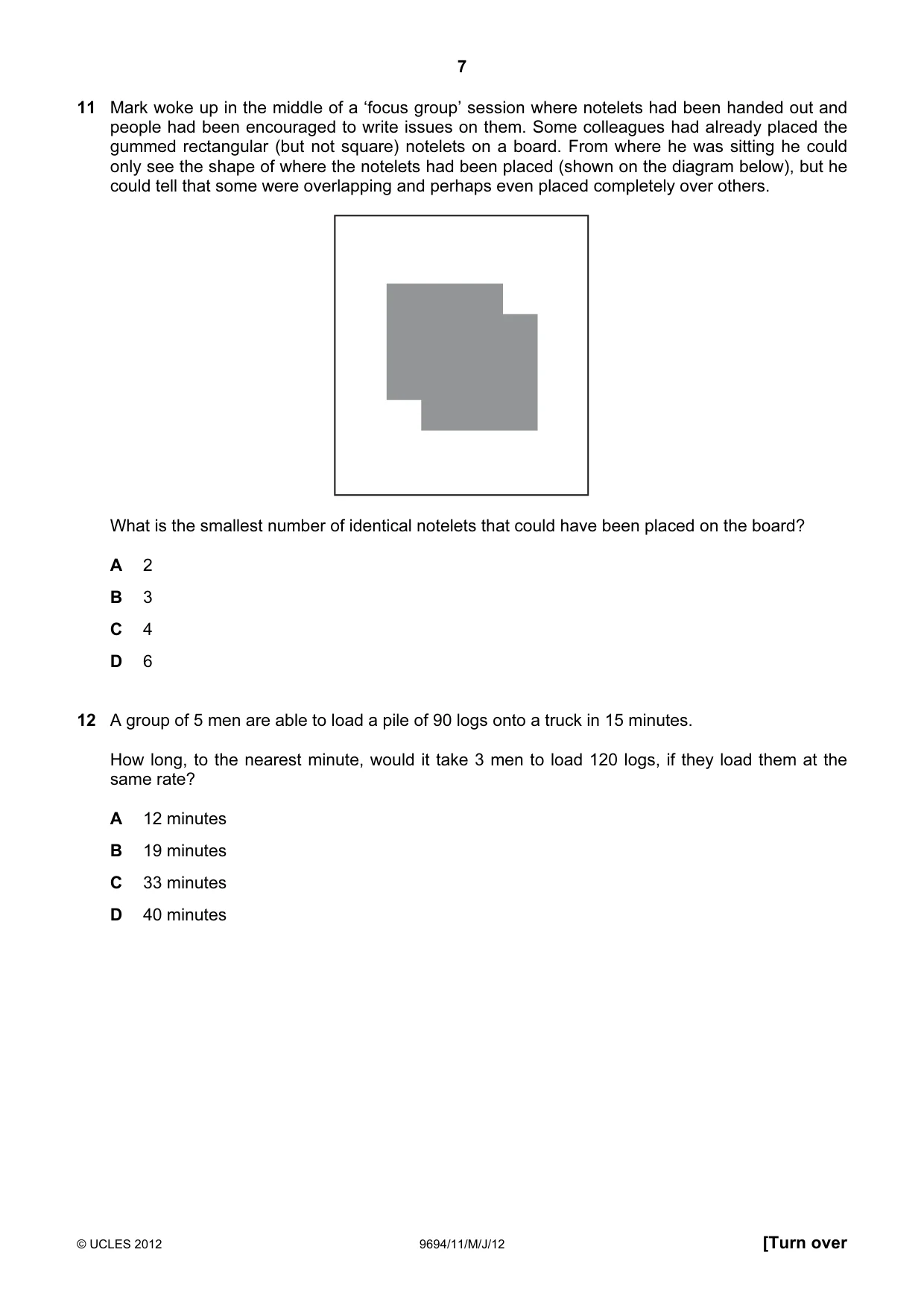 Cambridge A Level Thinking Skills 9694 2012 May/June Paper 1 · Variant 1 question paper, page 7 of 20