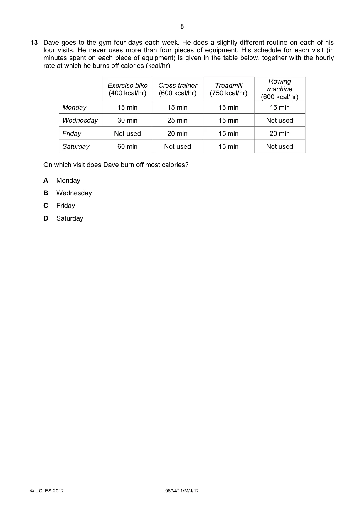 Cambridge A Level Thinking Skills 9694 2012 May/June Paper 1 · Variant 1 question paper, page 8 of 20