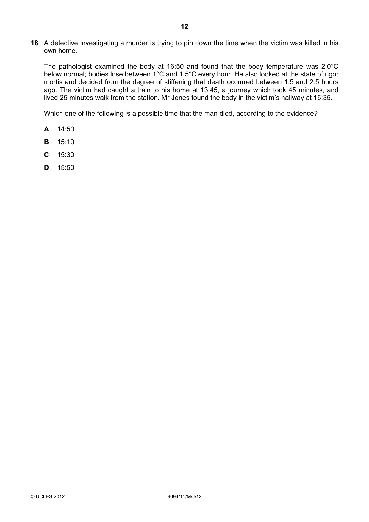 Cambridge A Level Thinking Skills 9694 2012 May/June Paper 1 · Variant 1 question paper, page 12 of 20