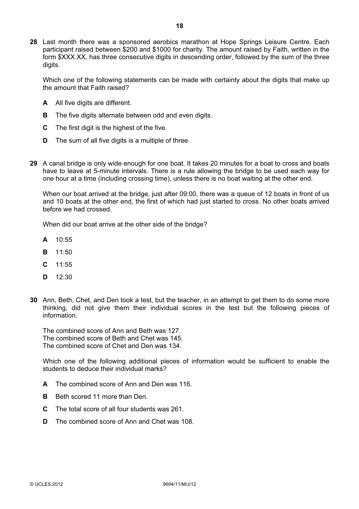Cambridge A Level Thinking Skills 9694 2012 May/June Paper 1 · Variant 1 question paper, page 18 of 20