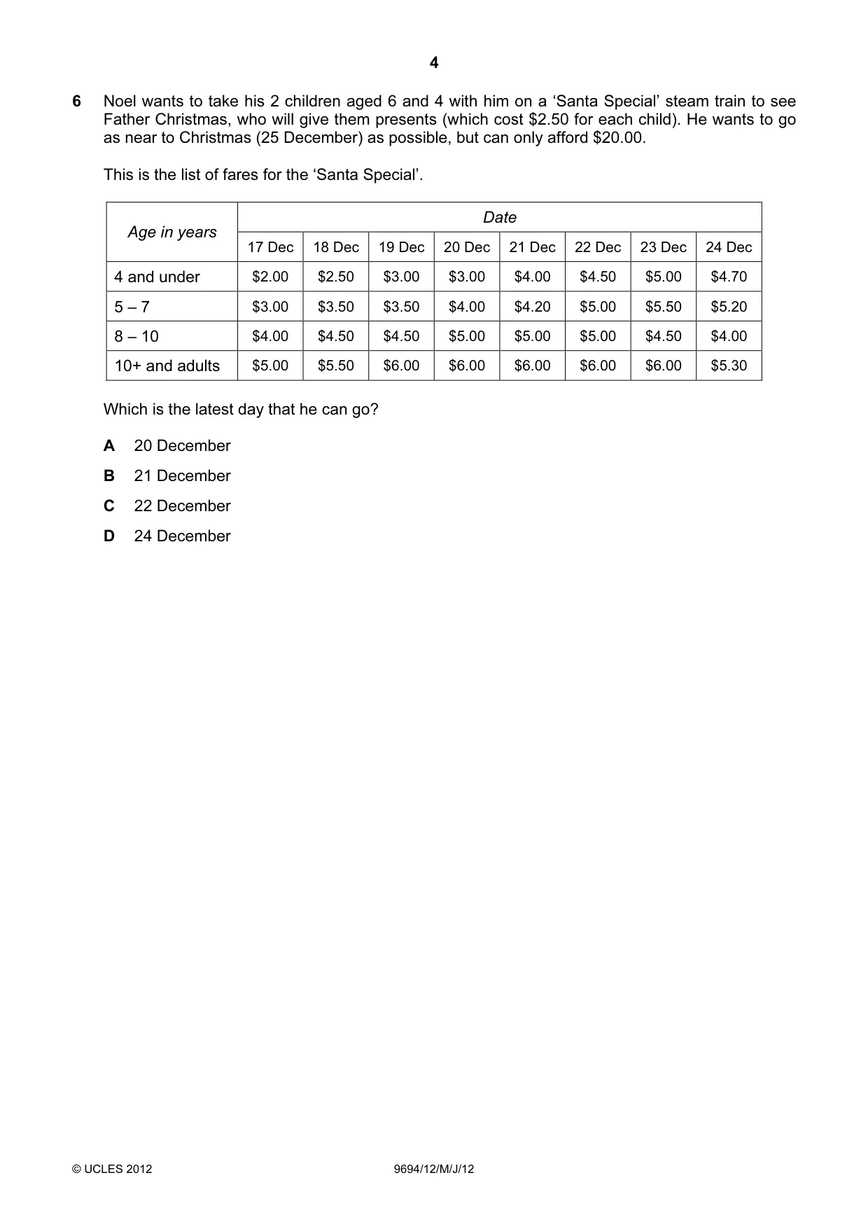 Cambridge A Level Thinking Skills 9694 2012 May/June Paper 1 · Variant 2 question paper, page 4 of 20
