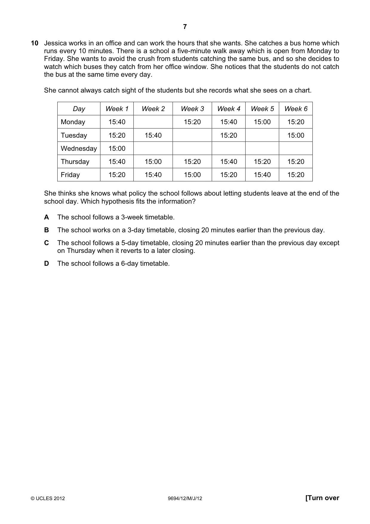 Cambridge A Level Thinking Skills 9694 2012 May/June Paper 1 · Variant 2 question paper, page 7 of 20