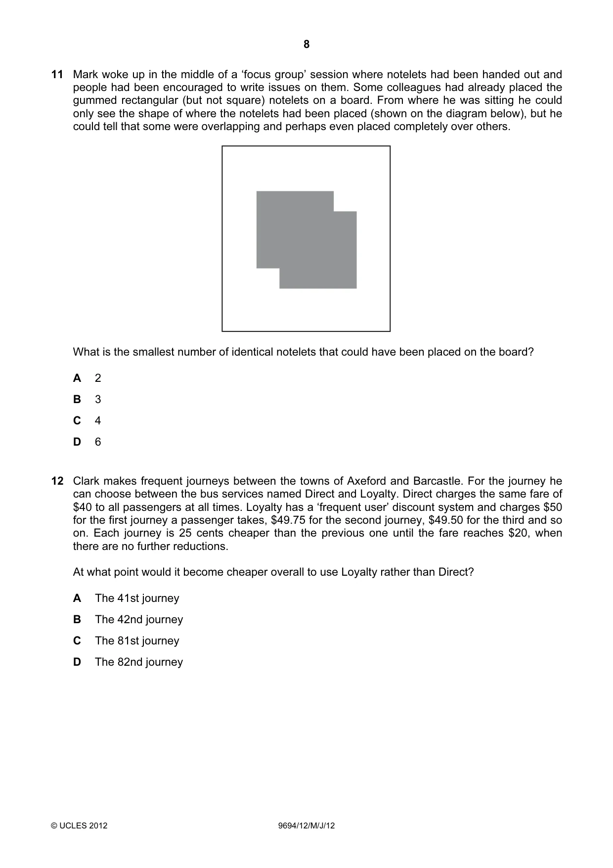 Cambridge A Level Thinking Skills 9694 2012 May/June Paper 1 · Variant 2 question paper, page 8 of 20