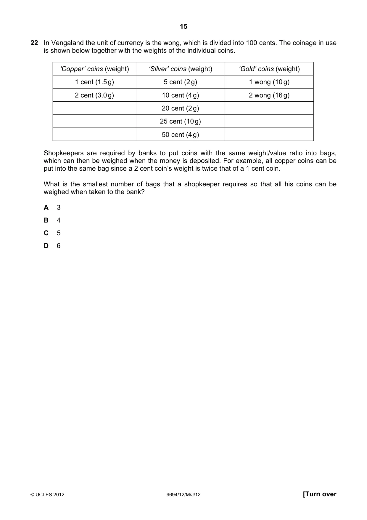 Cambridge A Level Thinking Skills 9694 2012 May/June Paper 1 · Variant 2 question paper, page 15 of 20