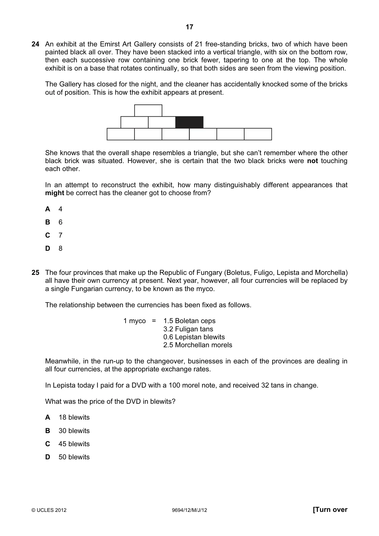 Cambridge A Level Thinking Skills 9694 2012 May/June Paper 1 · Variant 2 question paper, page 17 of 20