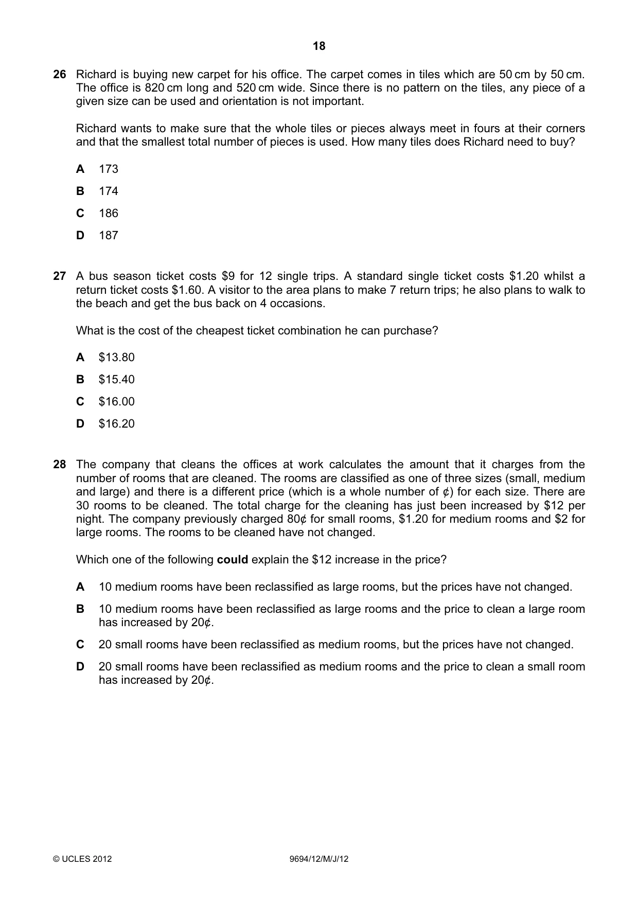 Cambridge A Level Thinking Skills 9694 2012 May/June Paper 1 · Variant 2 question paper, page 18 of 20