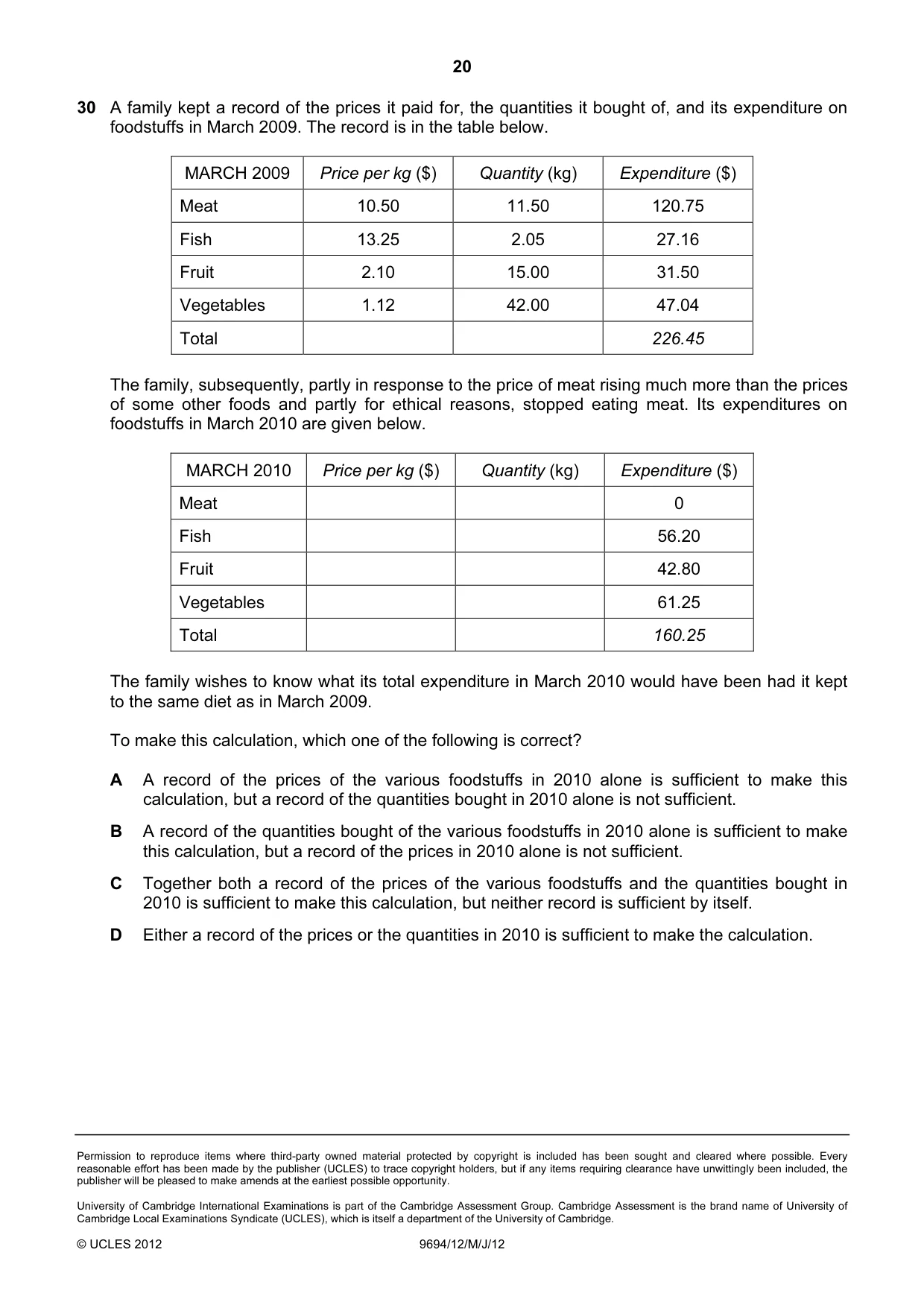 Cambridge A Level Thinking Skills 9694 2012 May/June Paper 1 · Variant 2 question paper, page 20 of 20