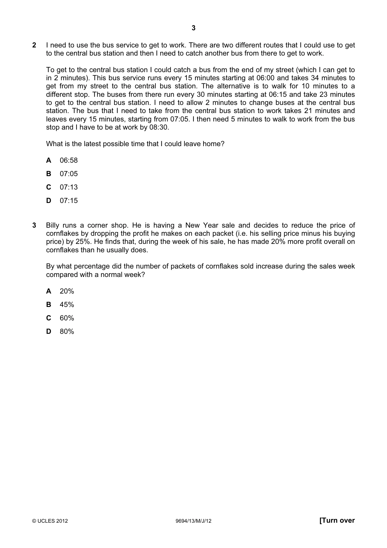 Cambridge A Level Thinking Skills 9694 2012 May/June Paper 1 · Variant 3 question paper, page 3 of 20