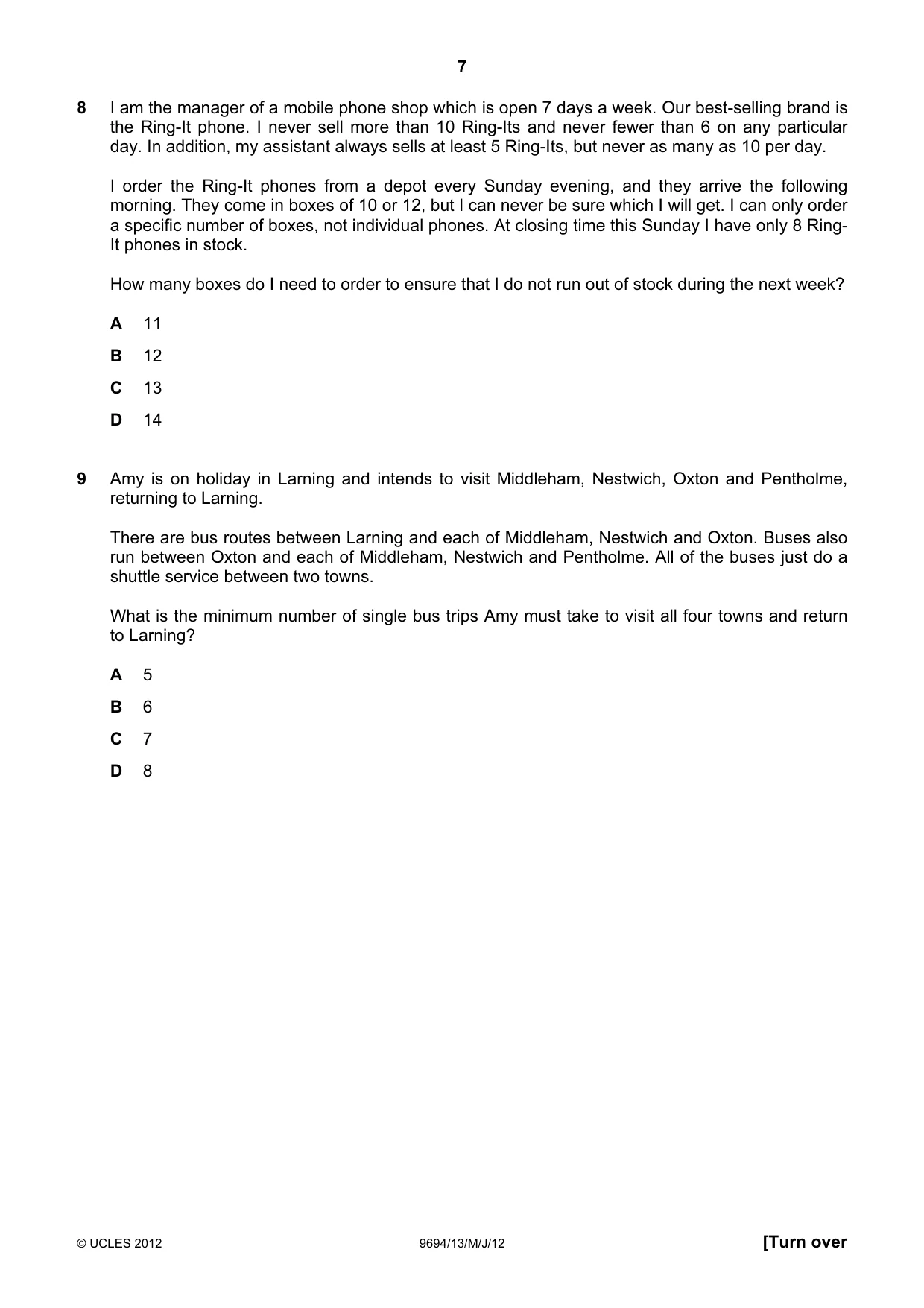 Cambridge A Level Thinking Skills 9694 2012 May/June Paper 1 · Variant 3 question paper, page 7 of 20