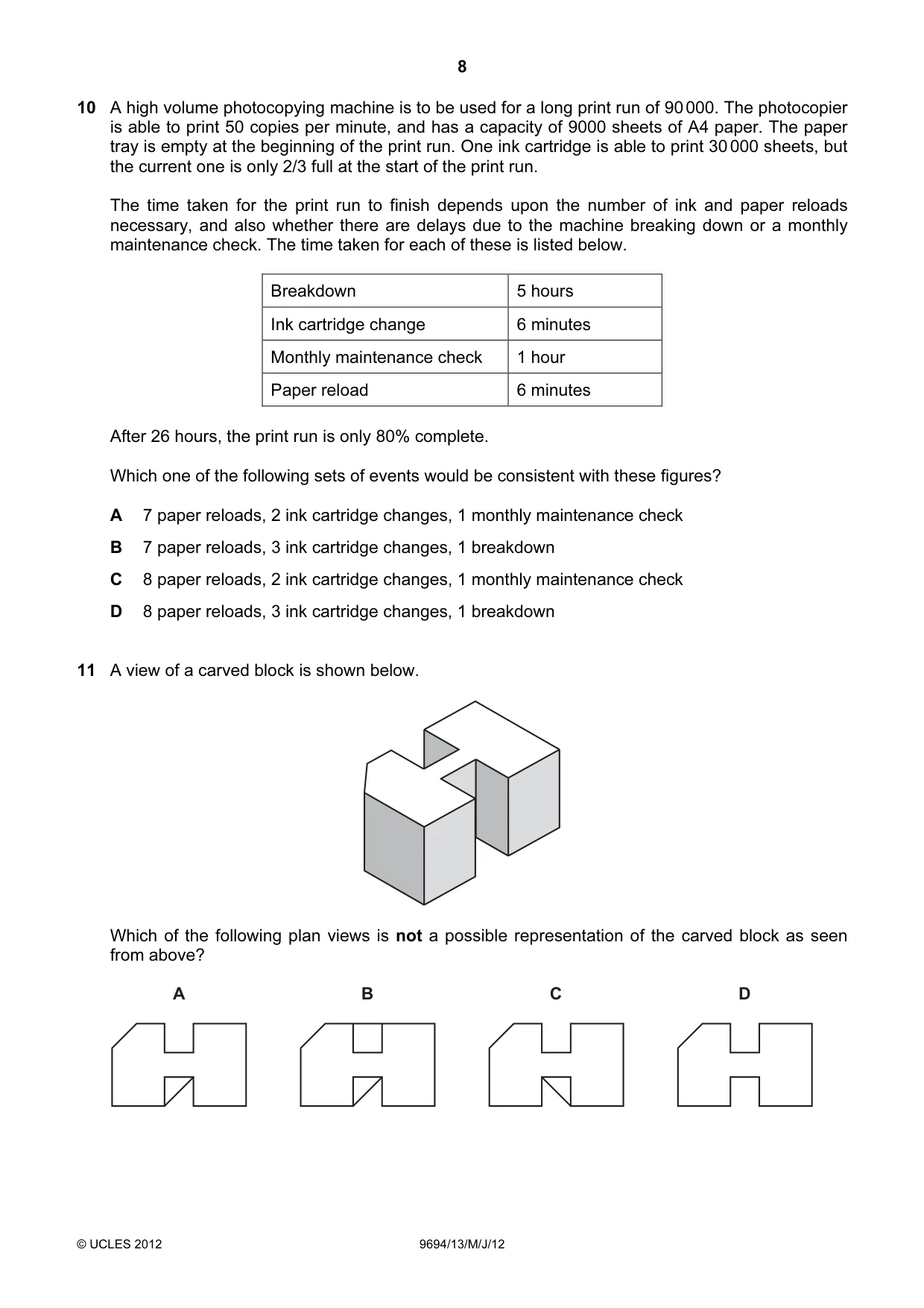 Cambridge A Level Thinking Skills 9694 2012 May/June Paper 1 · Variant 3 question paper, page 8 of 20