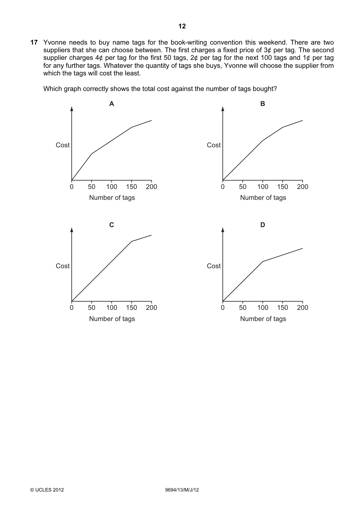 Cambridge A Level Thinking Skills 9694 2012 May/June Paper 1 · Variant 3 question paper, page 12 of 20