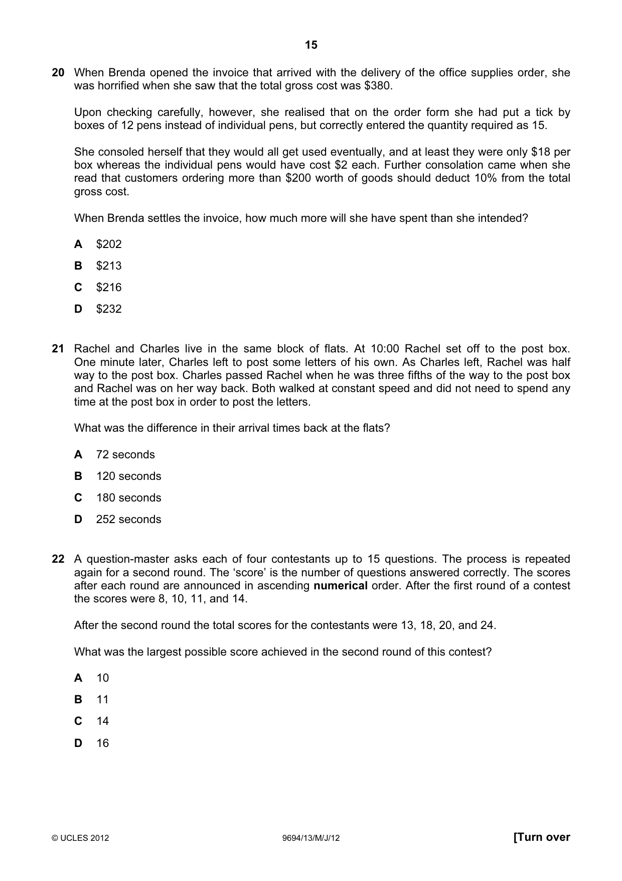 Cambridge A Level Thinking Skills 9694 2012 May/June Paper 1 · Variant 3 question paper, page 15 of 20