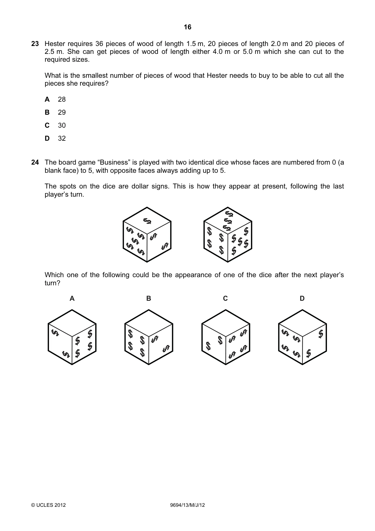 Cambridge A Level Thinking Skills 9694 2012 May/June Paper 1 · Variant 3 question paper, page 16 of 20
