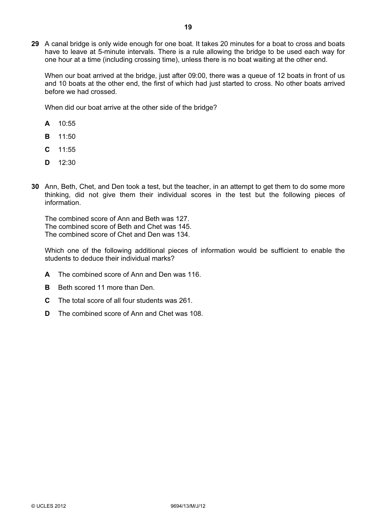 Cambridge A Level Thinking Skills 9694 2012 May/June Paper 1 · Variant 3 question paper, page 19 of 20