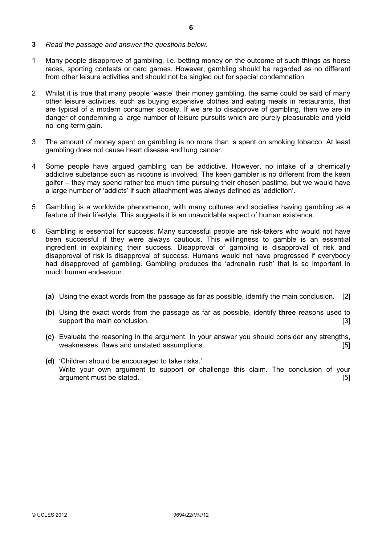 Cambridge A Level Thinking Skills 9694 2012 May/June Paper 2 · Variant 2 question paper, page 6 of 8