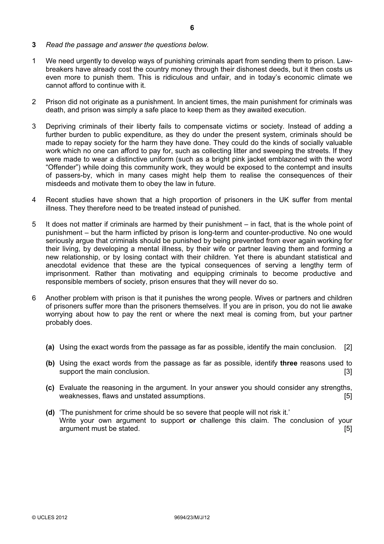 Cambridge A Level Thinking Skills 9694 2012 May/June Paper 2 · Variant 3 question paper, page 6 of 8