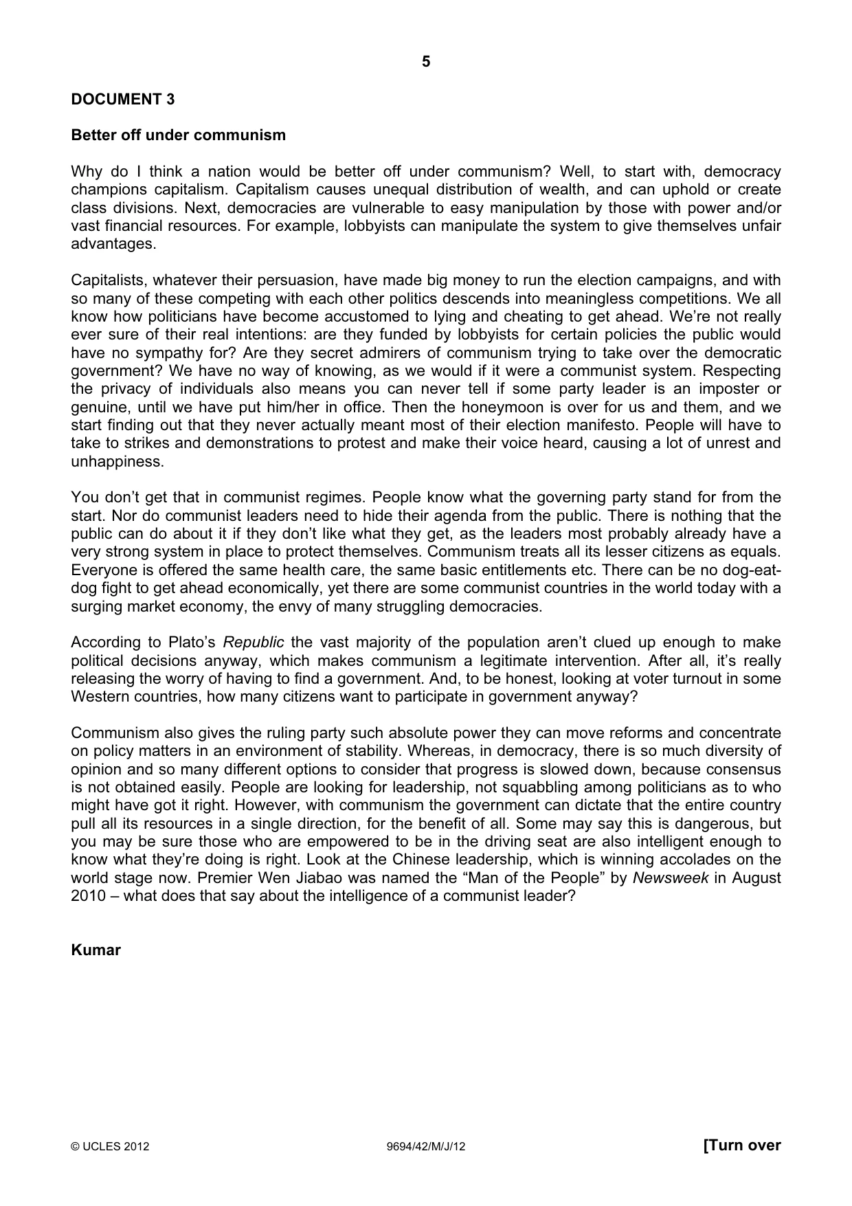 Cambridge A Level Thinking Skills 9694 2012 May/June Paper 4 · Variant 2 question paper, page 4 of 7