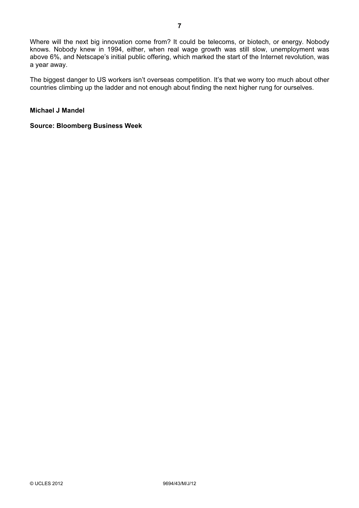 Cambridge A Level Thinking Skills 9694 2012 May/June Paper 4 · Variant 3 question paper, page 7 of 8