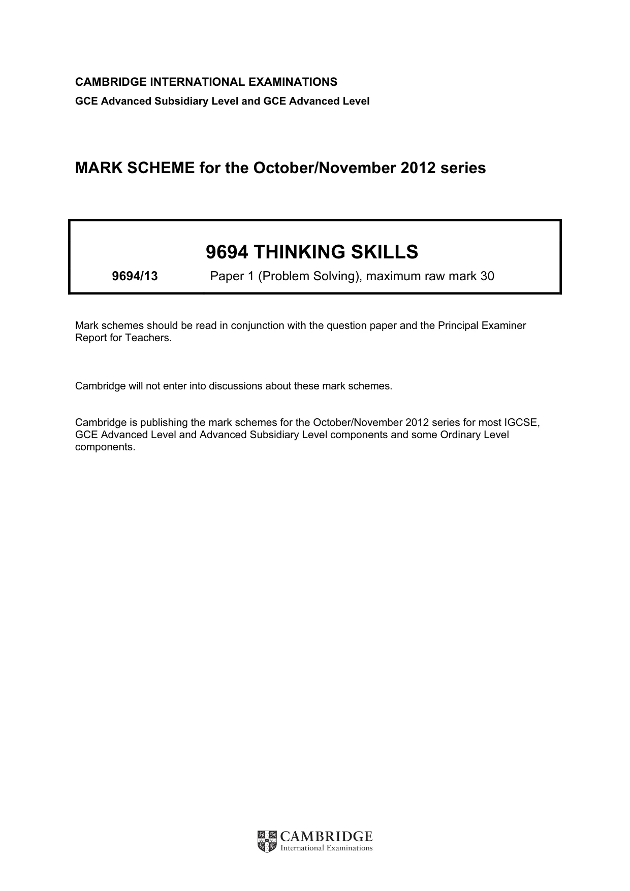Mark scheme, page 1 of 2