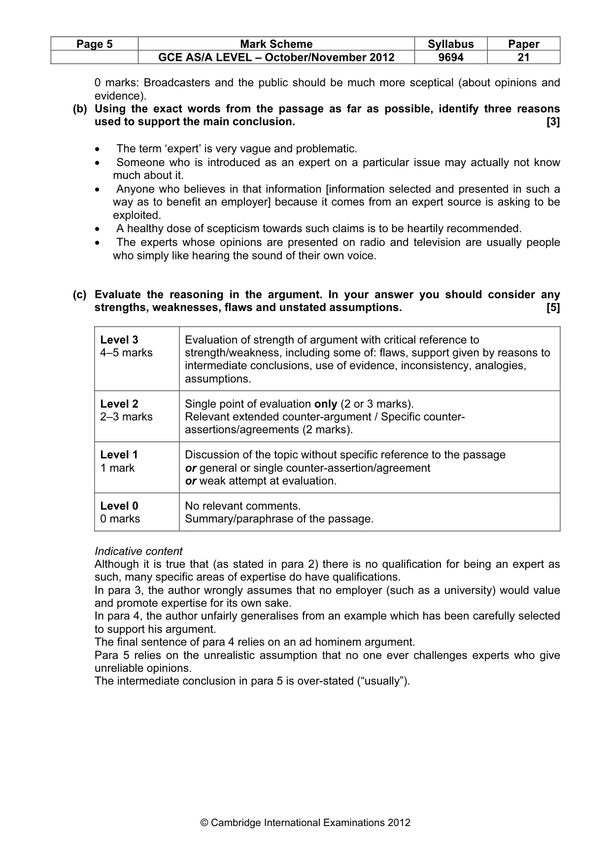 Mark scheme, page 5 of 6