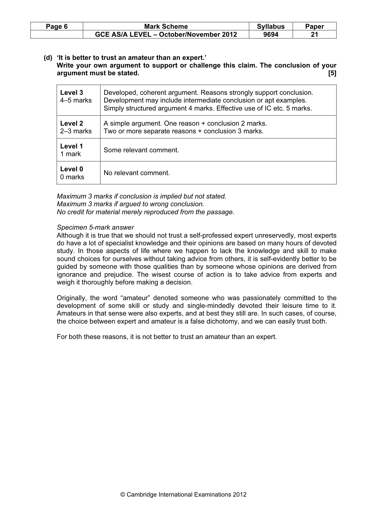 Mark scheme, page 6 of 6
