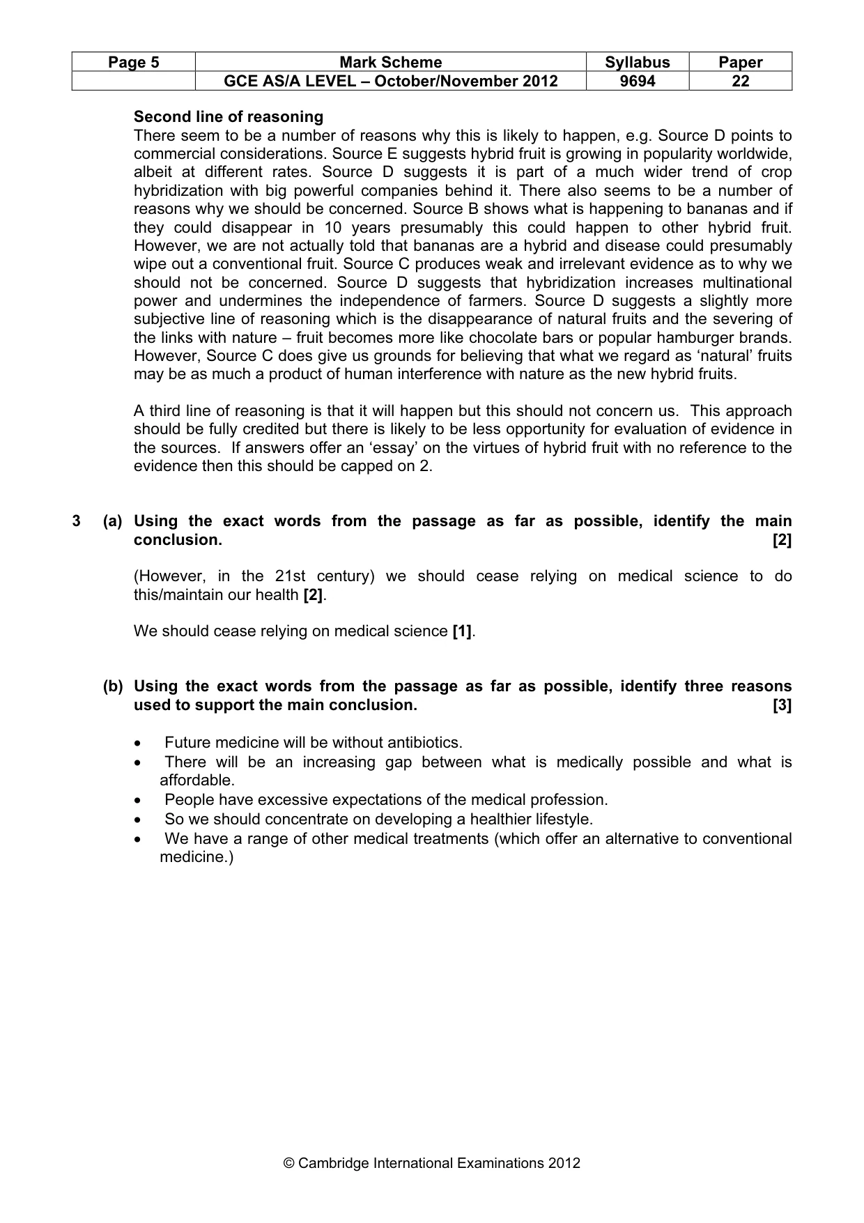 Mark scheme, page 5 of 7