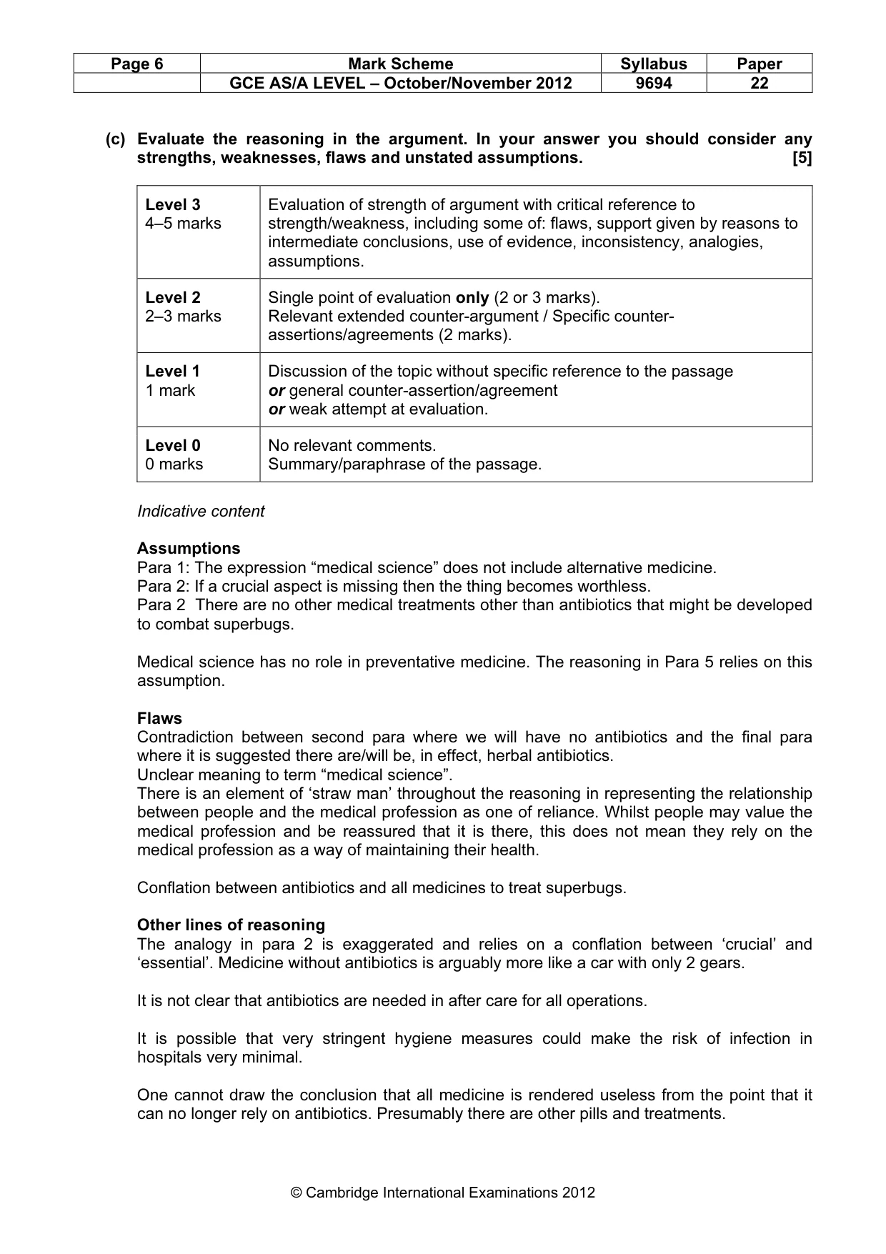 Mark scheme, page 6 of 7