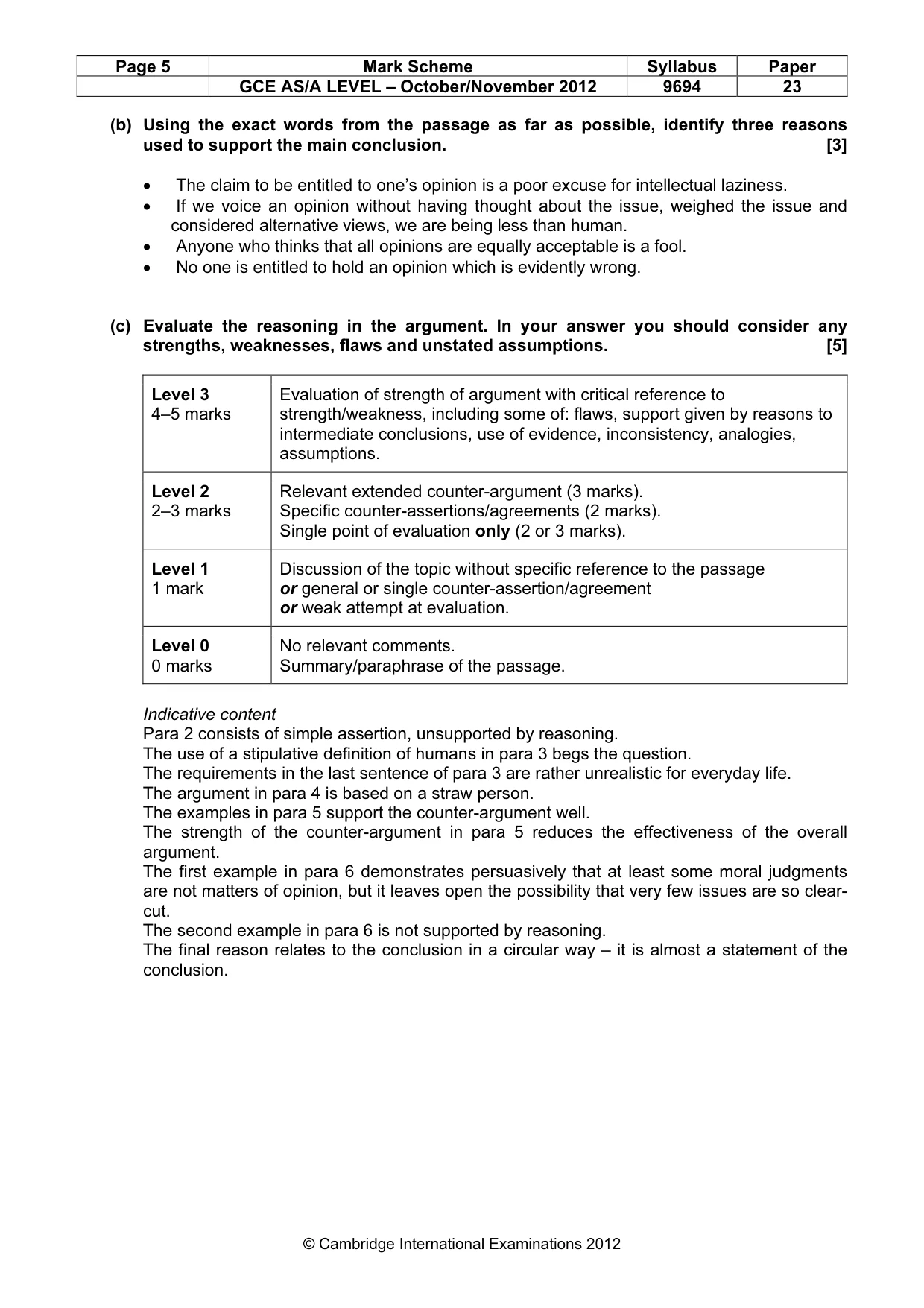 Mark scheme, page 5 of 6