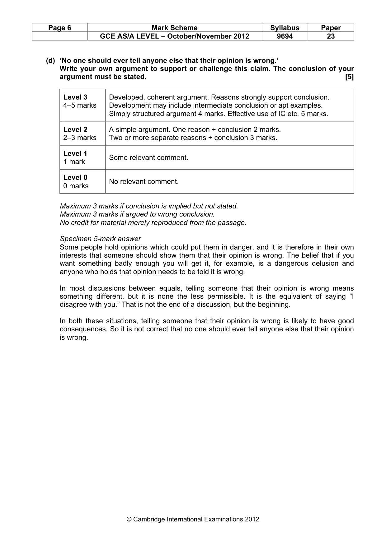 Mark scheme, page 6 of 6
