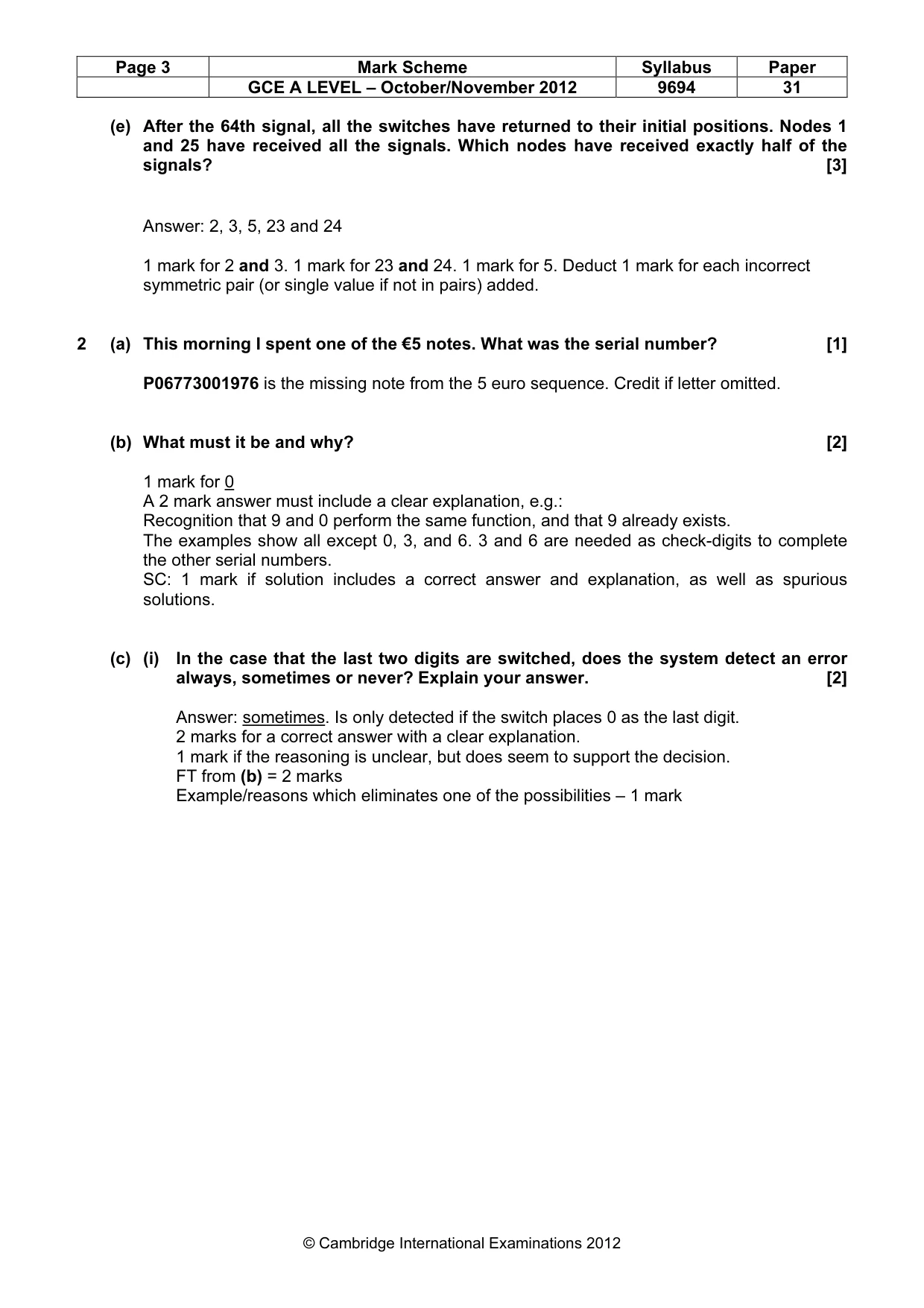 Mark scheme, page 3 of 8
