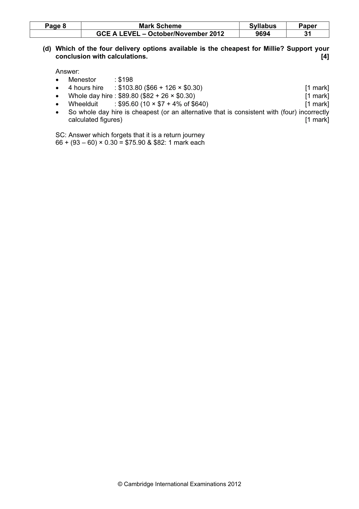 Mark scheme, page 8 of 8
