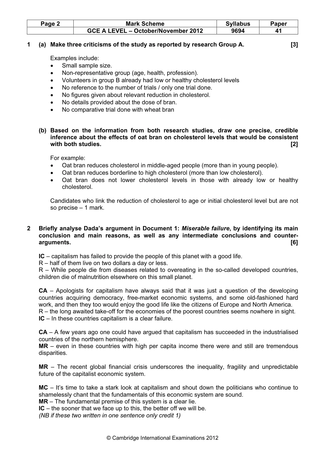 Mark scheme, page 2 of 6