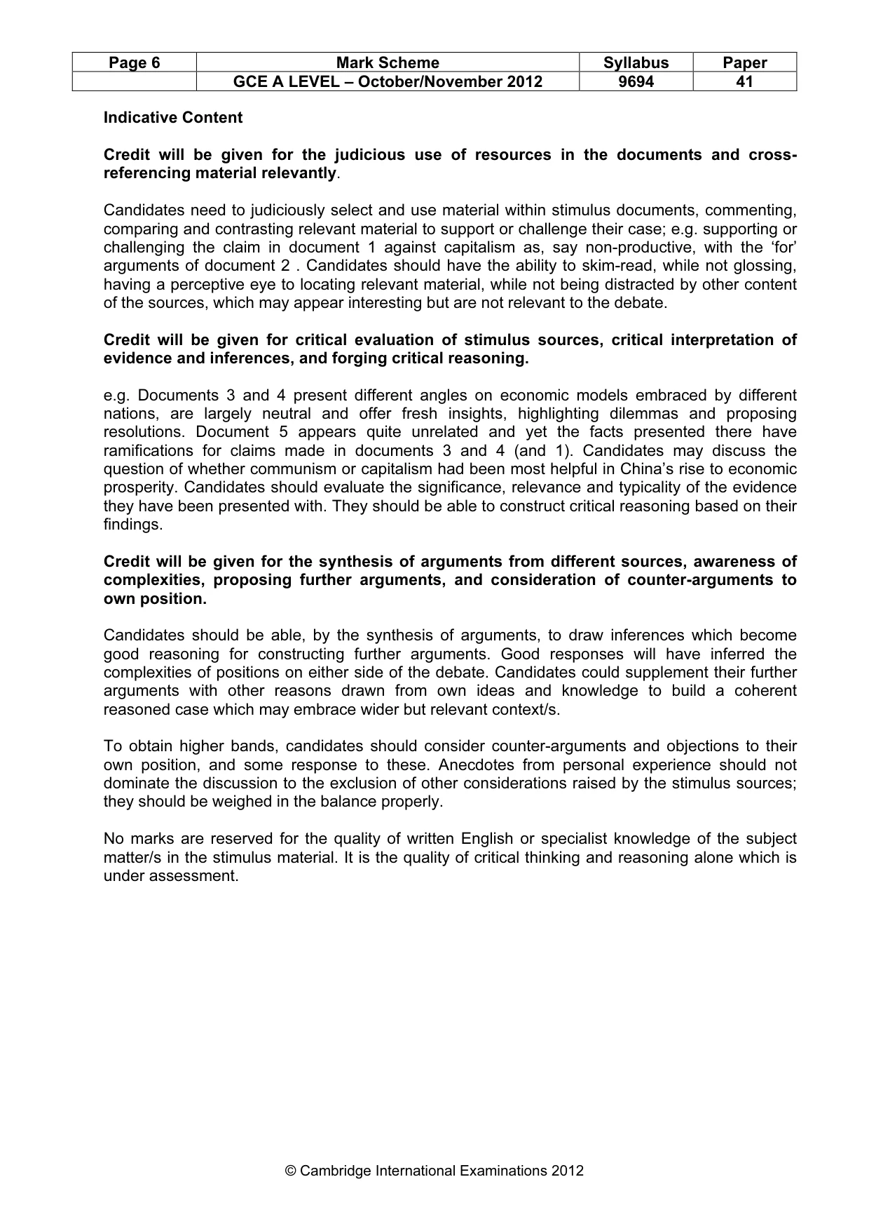 Mark scheme, page 6 of 6