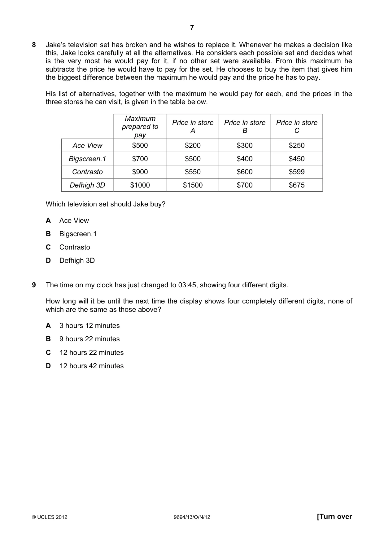 Cambridge A Level Thinking Skills 9694 2012 Oct/Nov Paper 1 · Variant 3 question paper, page 7 of 20