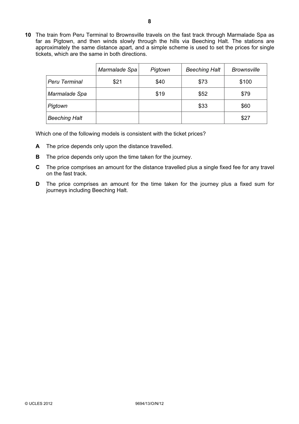 Cambridge A Level Thinking Skills 9694 2012 Oct/Nov Paper 1 · Variant 3 question paper, page 8 of 20