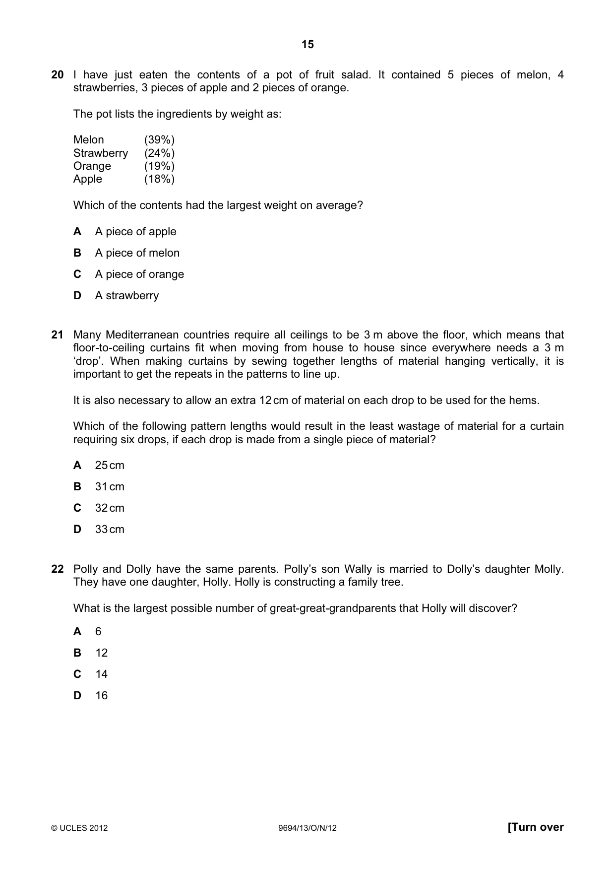 Cambridge A Level Thinking Skills 9694 2012 Oct/Nov Paper 1 · Variant 3 question paper, page 15 of 20