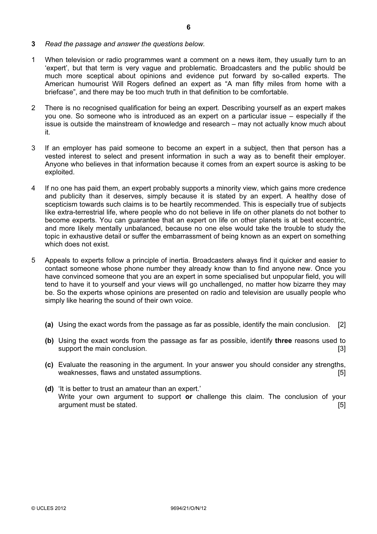 Cambridge A Level Thinking Skills 9694 2012 Oct/Nov Paper 2 · Variant 1 question paper, page 6 of 8