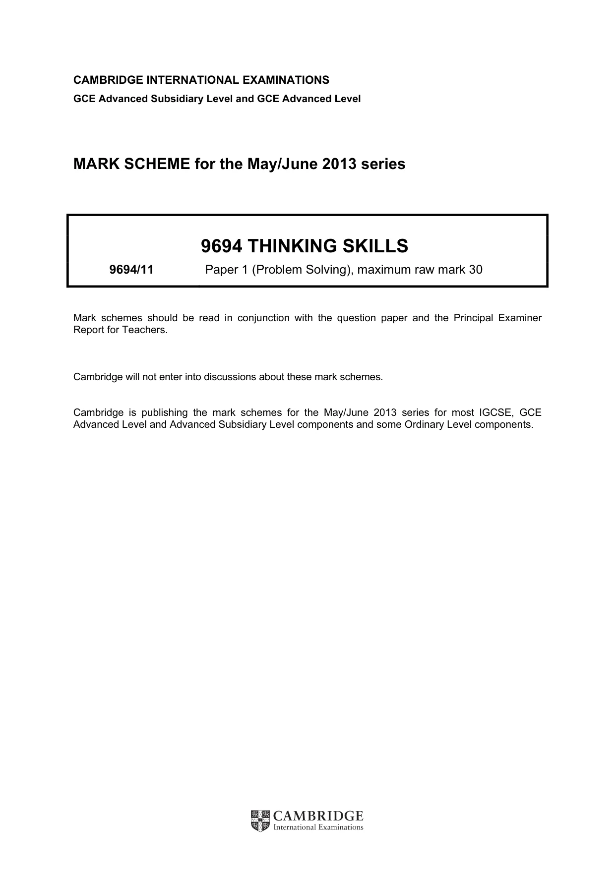 Mark scheme, page 1 of 2