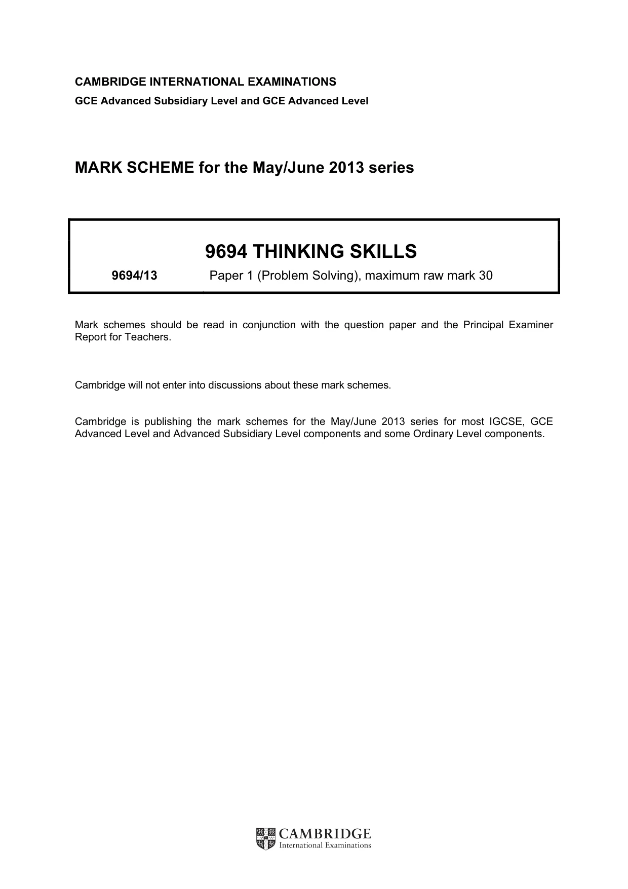 Mark scheme, page 1 of 2
