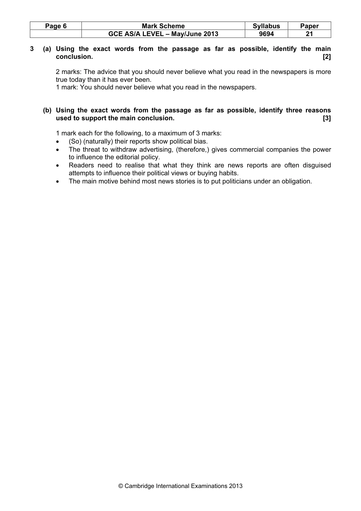 Mark scheme, page 6 of 8