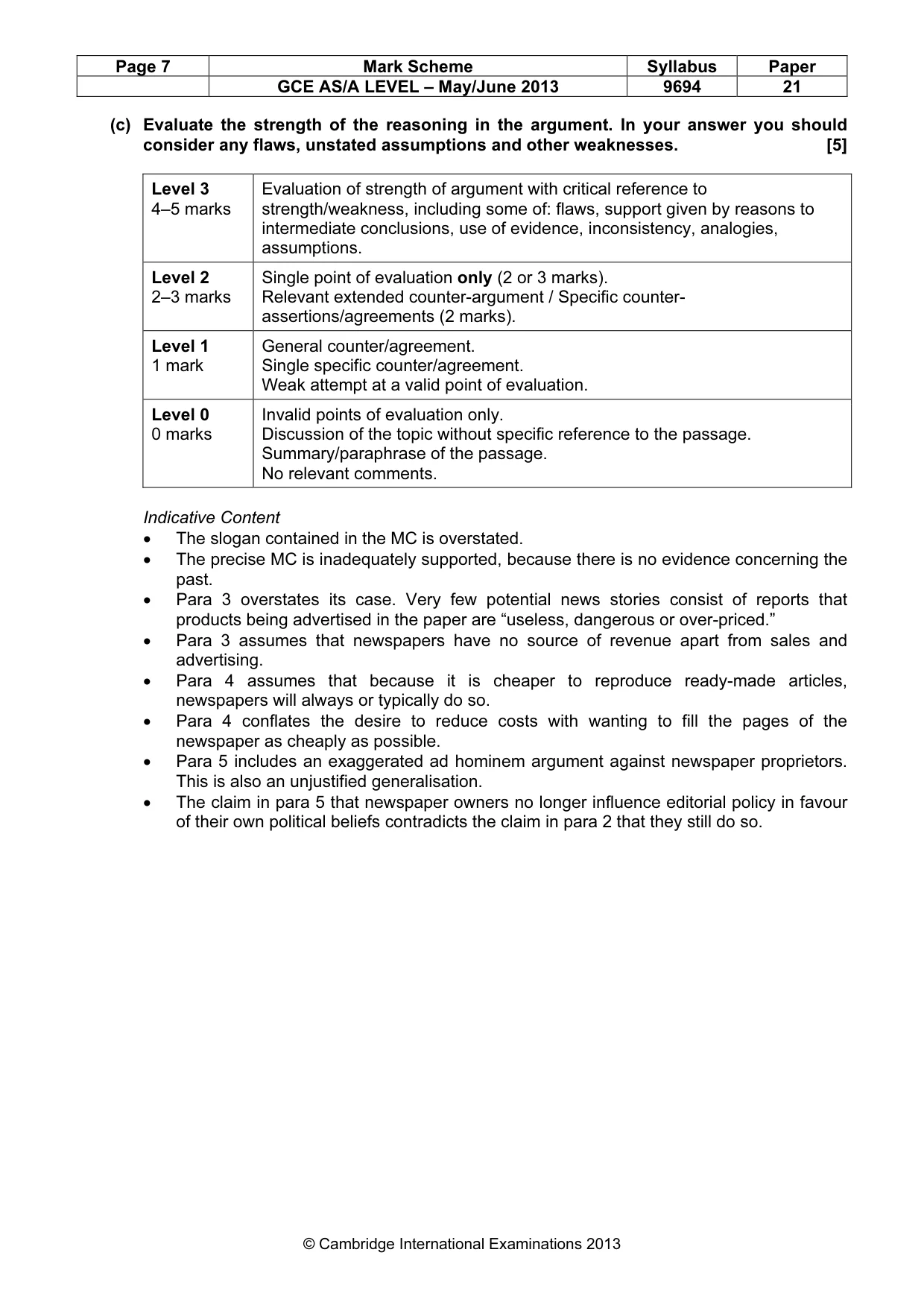 Mark scheme, page 7 of 8