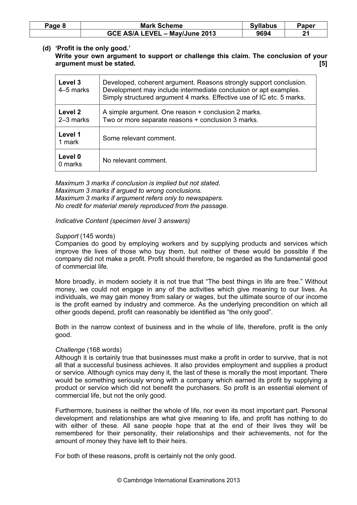 Mark scheme, page 8 of 8