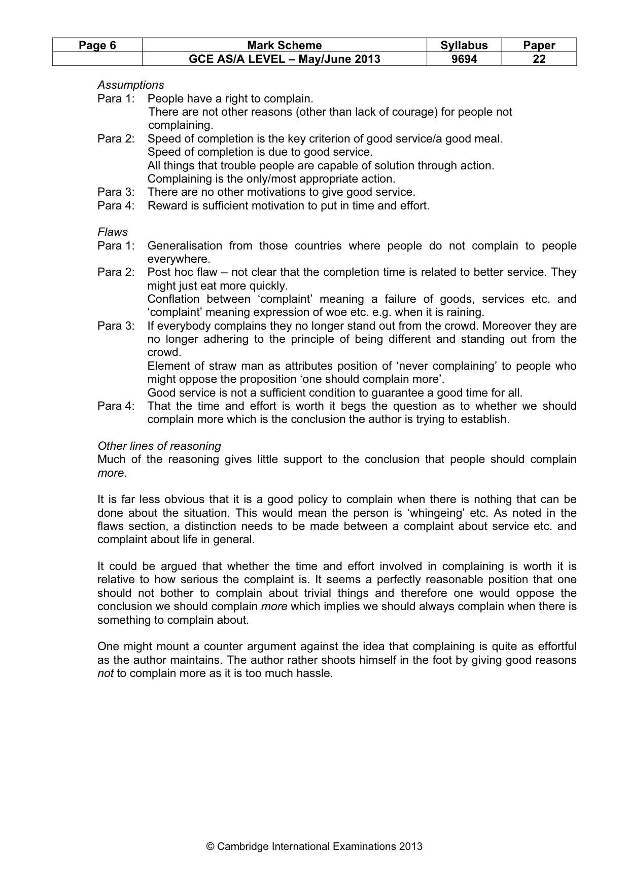 Mark scheme, page 6 of 7