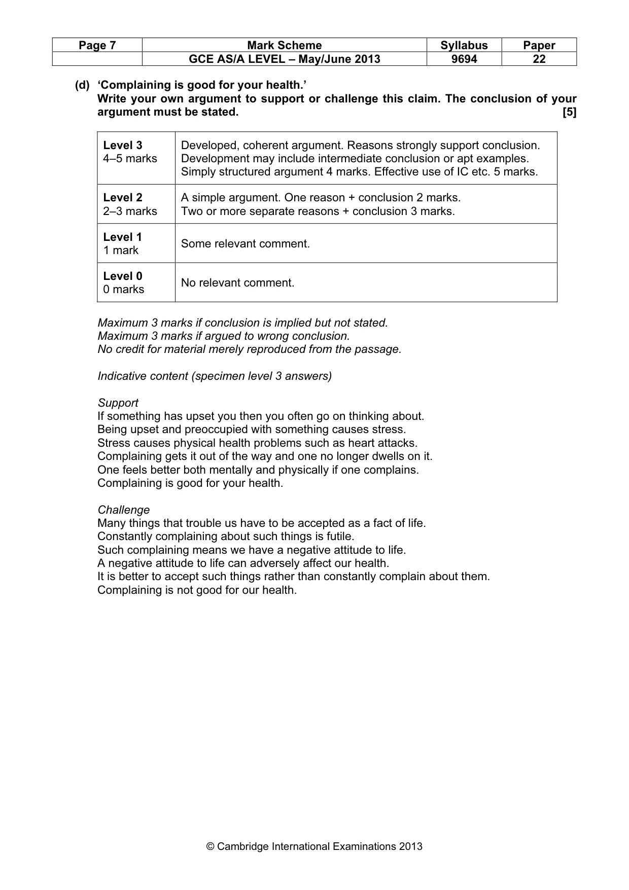 Mark scheme, page 7 of 7