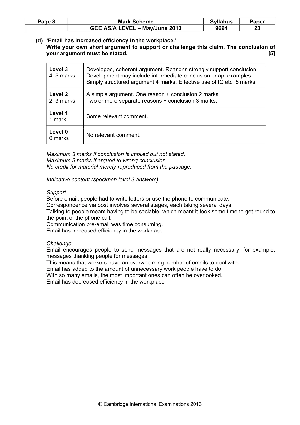 Mark scheme, page 8 of 8