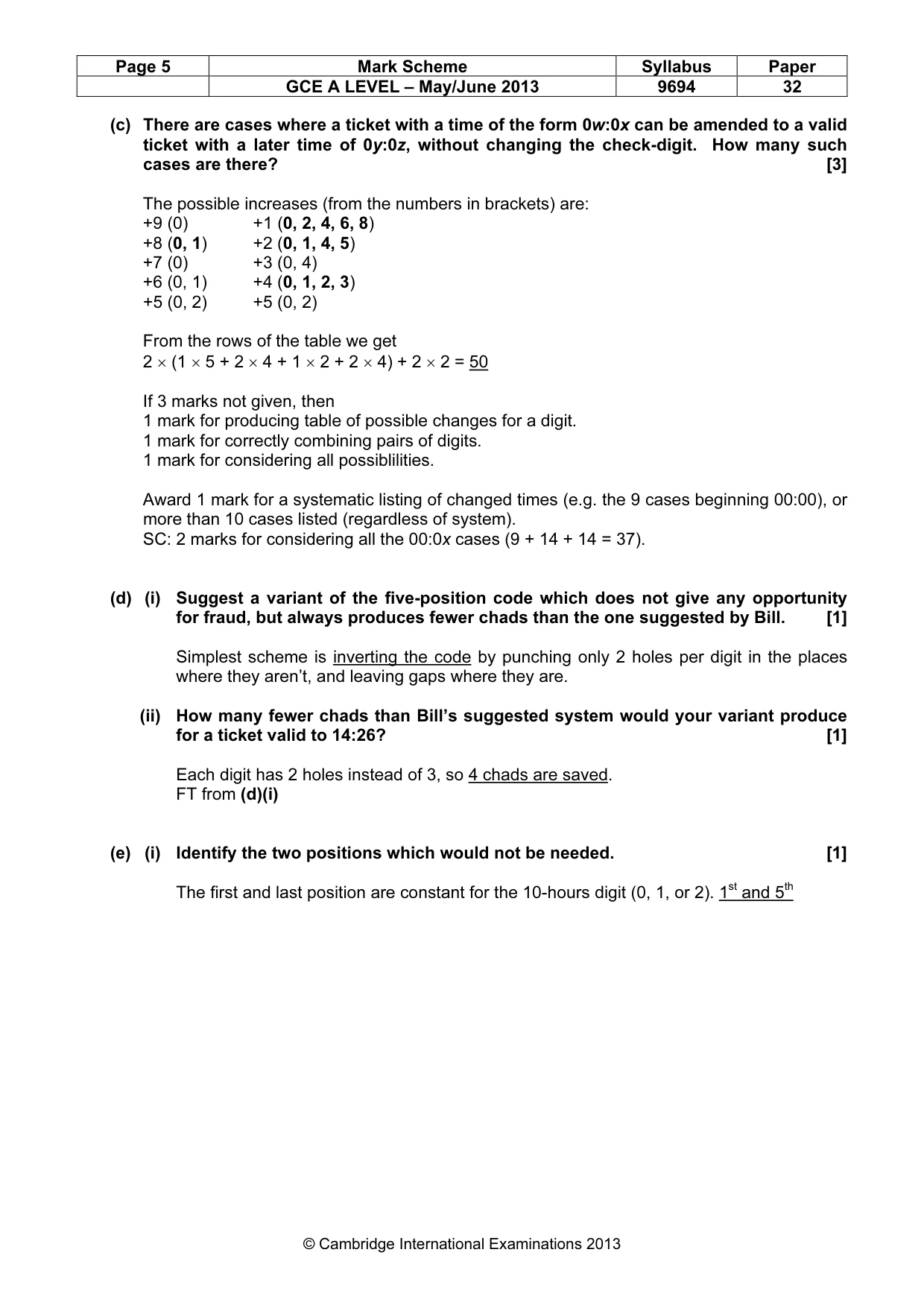 Mark scheme, page 5 of 7