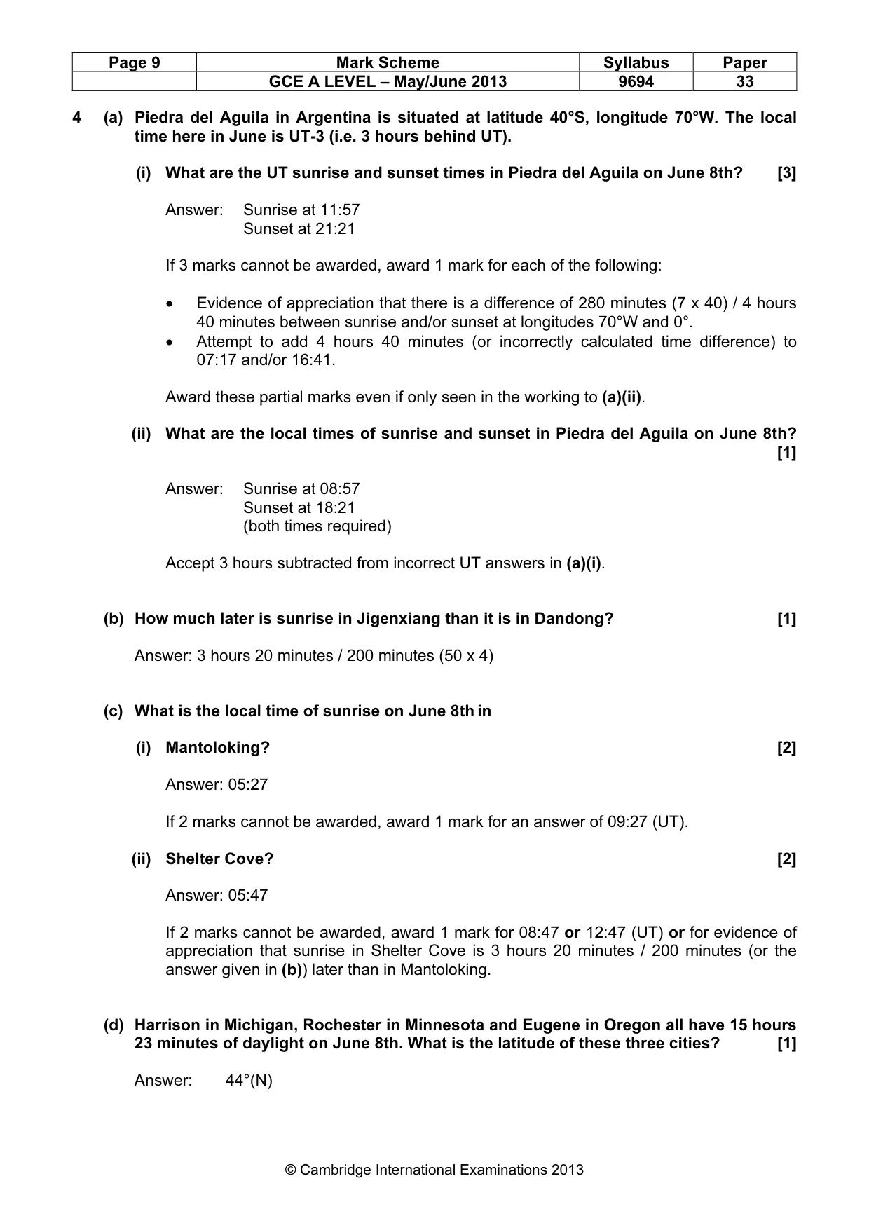 Mark scheme, page 9 of 10