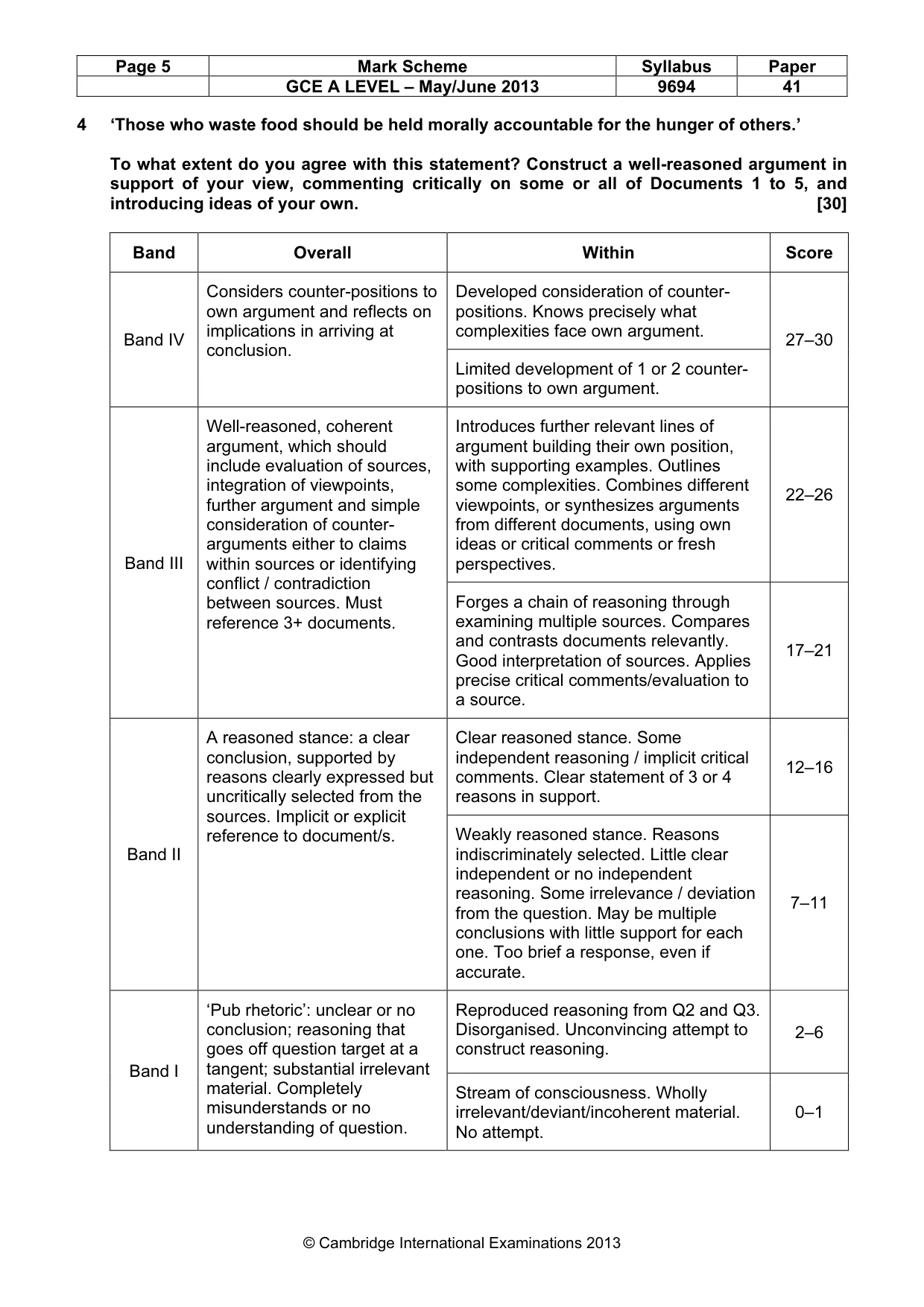 Mark scheme, page 5 of 7